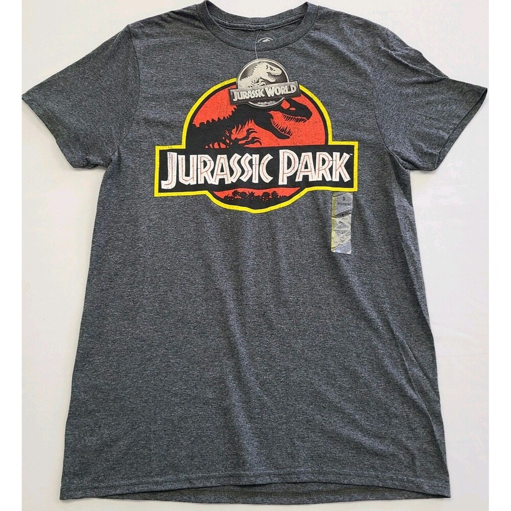 NWT Jurassic Park Classic Graphic Logo Mens Sz Small Gray T Shirt Short Sleeve
